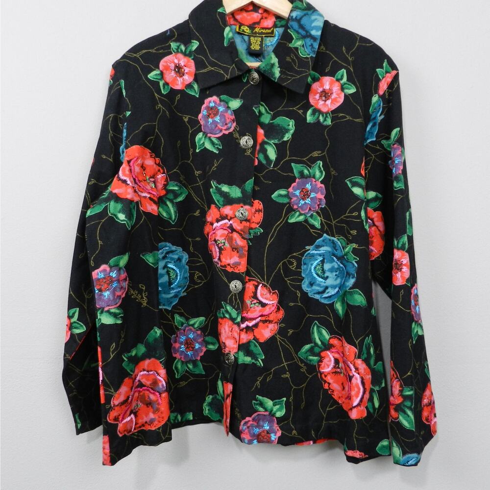 Vintage 90s Marisol‎ Shirt Jacket Size XL Floral Beaded Cottagecore Retro Granny